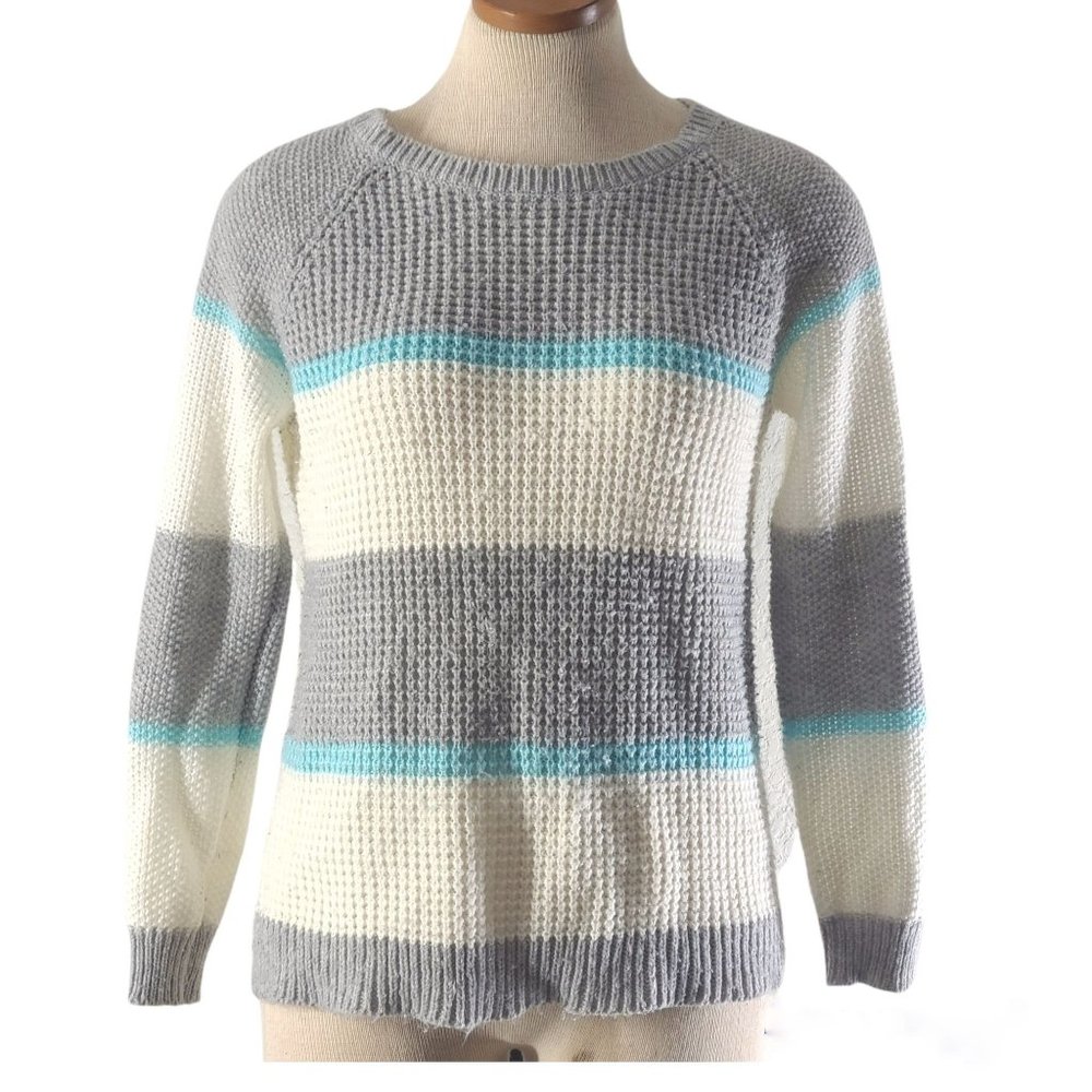 So Womens Striped Acrylic knit Crew Neck Sweater M